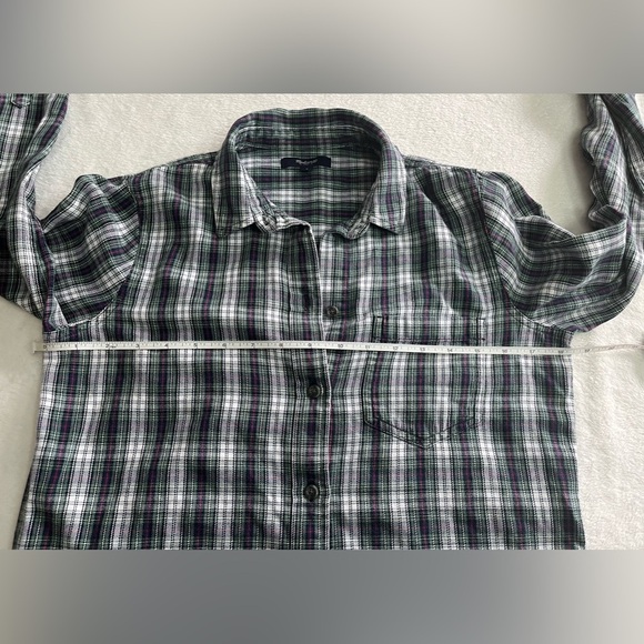 Madewell Sz Sm Green Classic Plaid Boyfriend Fall Flannel Button Up Long Sleeve - Picture 3 of 8